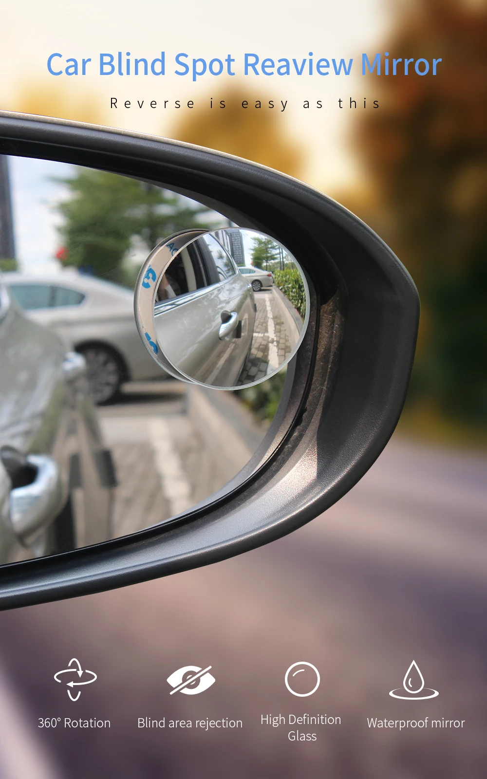 Essager 2 шт Автомобильный держатель HD зеркало заднего вида для автомобиля авто зеркало заднего вида 360 градусов широкоугольное безрамочное зеркало