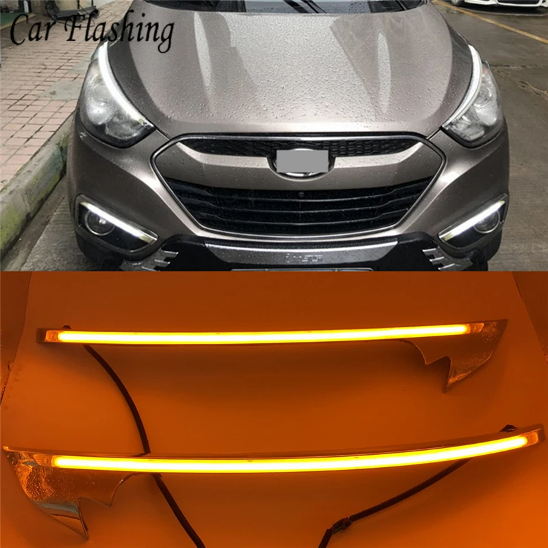 2 шт. светодиодный для Hyundai IX35 2010 2011 2012 2013 дневные ходовые огни светильник желтый