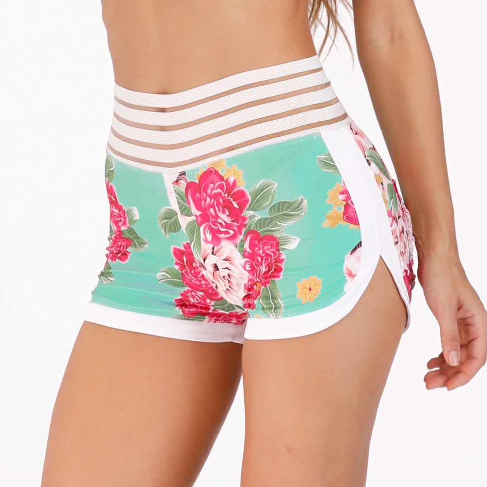 Women Yoga Sports Shorts Pants Workout Running Training Leggings High Waist Push Up Tight Floral Print Slim Comfortable Gym Wear