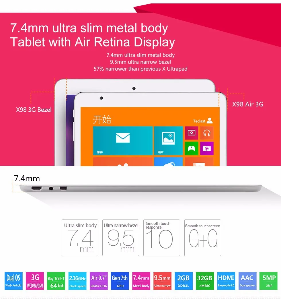 Новое поступление 9," Teclast X98 Air 3g двойная система планшетный ПК 2,16 ГГц экран retina 2048x1536 2 Гб ram 32 Гб телефонный звонок