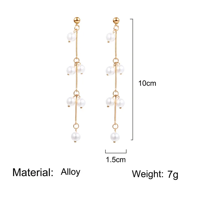 Женские длинные серьги подвески с жемчугом золотистого/серебристого цвета