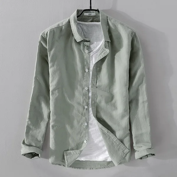 army green Мужская новая хлопковая и льняная рубашка с длинным рукавом, белая Повседневная рубашка, Мужская брендовая модная Однотонная рубашка, мужские топы, camisa chemise 4XL - Цвет: army green