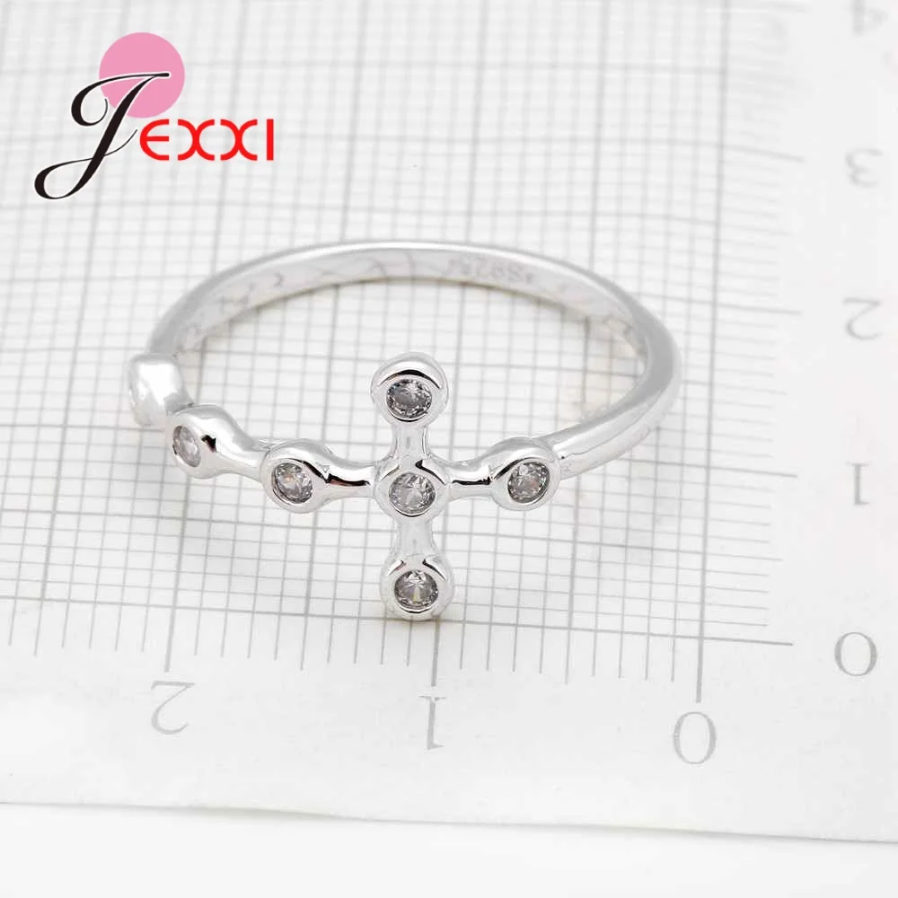 

Simple Cross Peace Wedding Band Rings For Women Mens 925 Sterling Silver CZ Rhinestone Jewelry Accessories Birthday Gifts