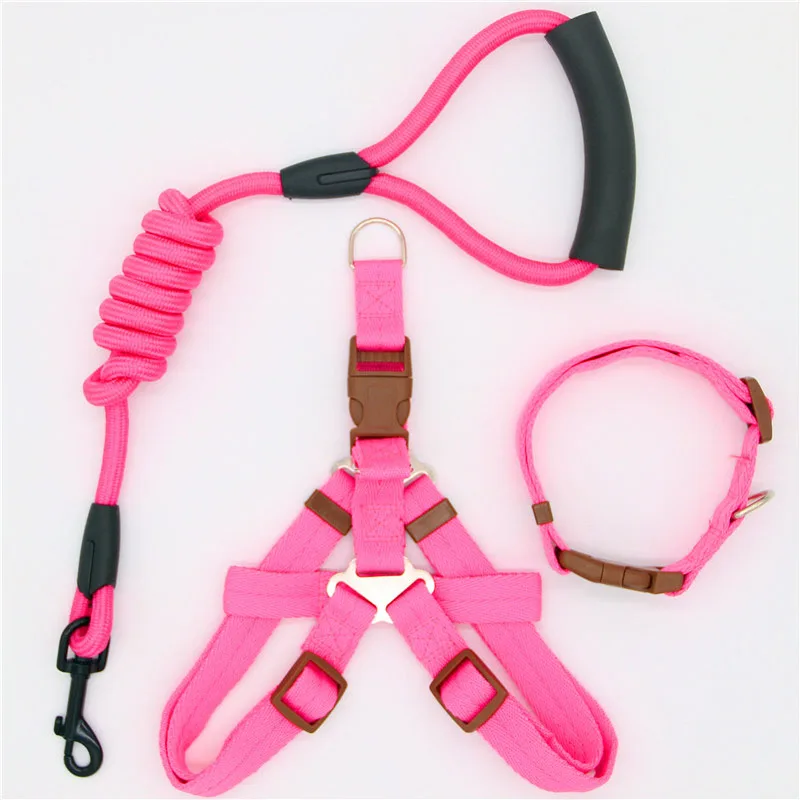 

Dog Leash Chest Strap Collar Set Durable Dogs Rope Chain Golden Retriever Pet Products Three-piece Suit Soft Comfortable HY069