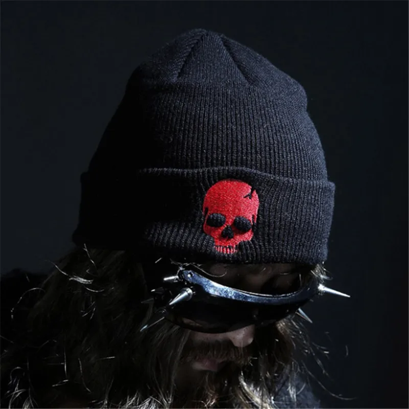 Трикотажные Для мужчин зимние Шапки кардиган Skullies шапочки Бонне шапки панк череп Модные принты Шапки Повседневное casquette de marque