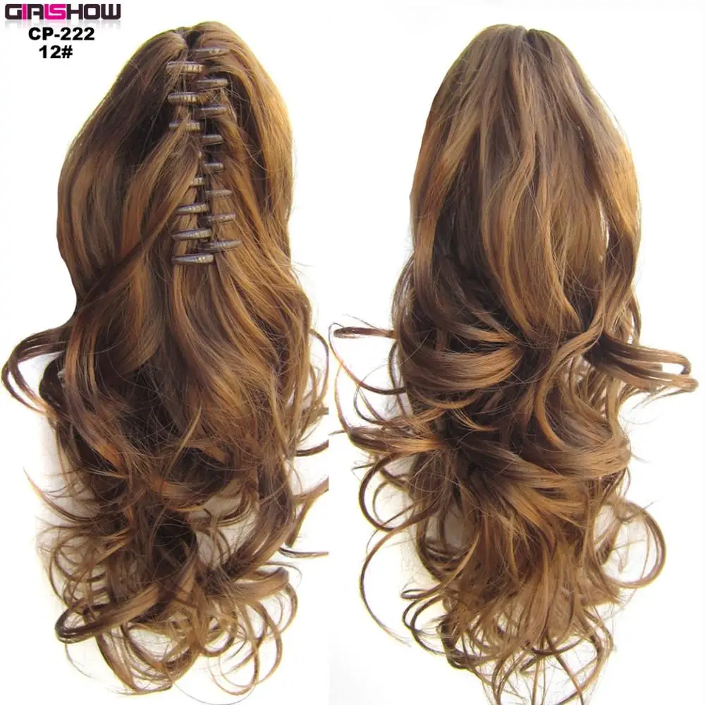 CP222 Color 12 Girlshow Короткие Волнистые Коготь Конский хвост термостойкие синтетические волокна челюсти шиньон 24 Цвета 1", 1 шт - Цвет: CP222 Color 12