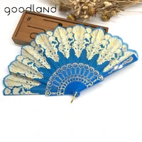 free shipping 5pcs multi colors fabric floral plastic sequins peacock lace elegant hand fans wedding favors and gifts dance fan
