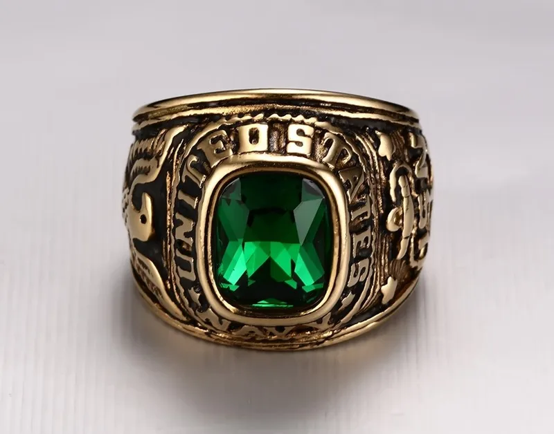 green ring Sizzz Превосходное качество Винтаж Армии кольца с камнями циркона из нержавеющей стали орел узор кольцо для мужчин свадебные альянсов - Цвет основного камня: green ring