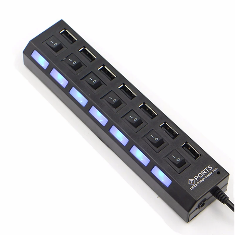 Универсальный usb-концентратор высокой мощности 7 портов высокоскоростной вкл/выкл Кабель-адаптер светодиодный usb-хаб для ПК компьютера ноутбука