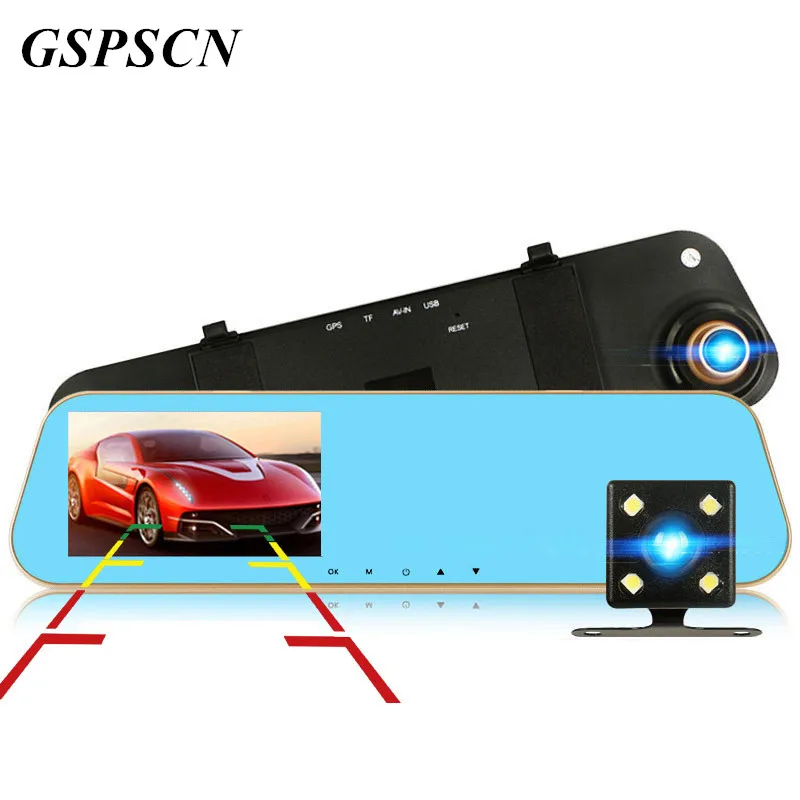 Зеркало видеорегистратор GSPSCN 4 3 дюйма с двумя объективами Full HD 1080P|dash cam|dual lensdual lens