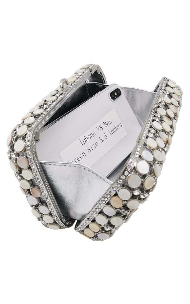 Boutique De FGG Natural Shell Women Evening Bags Minaudiere Handbags Wedding Formal Dinner Mother of Pearl Crystal Clutch Purse