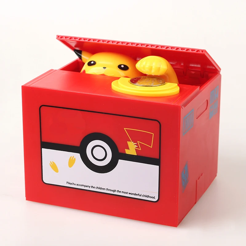

Original Takara Tomy Pokemon PiKachu Cartoon Miniature Piggy Bank Money Box PiKachu action toys with music Stealing Money toy