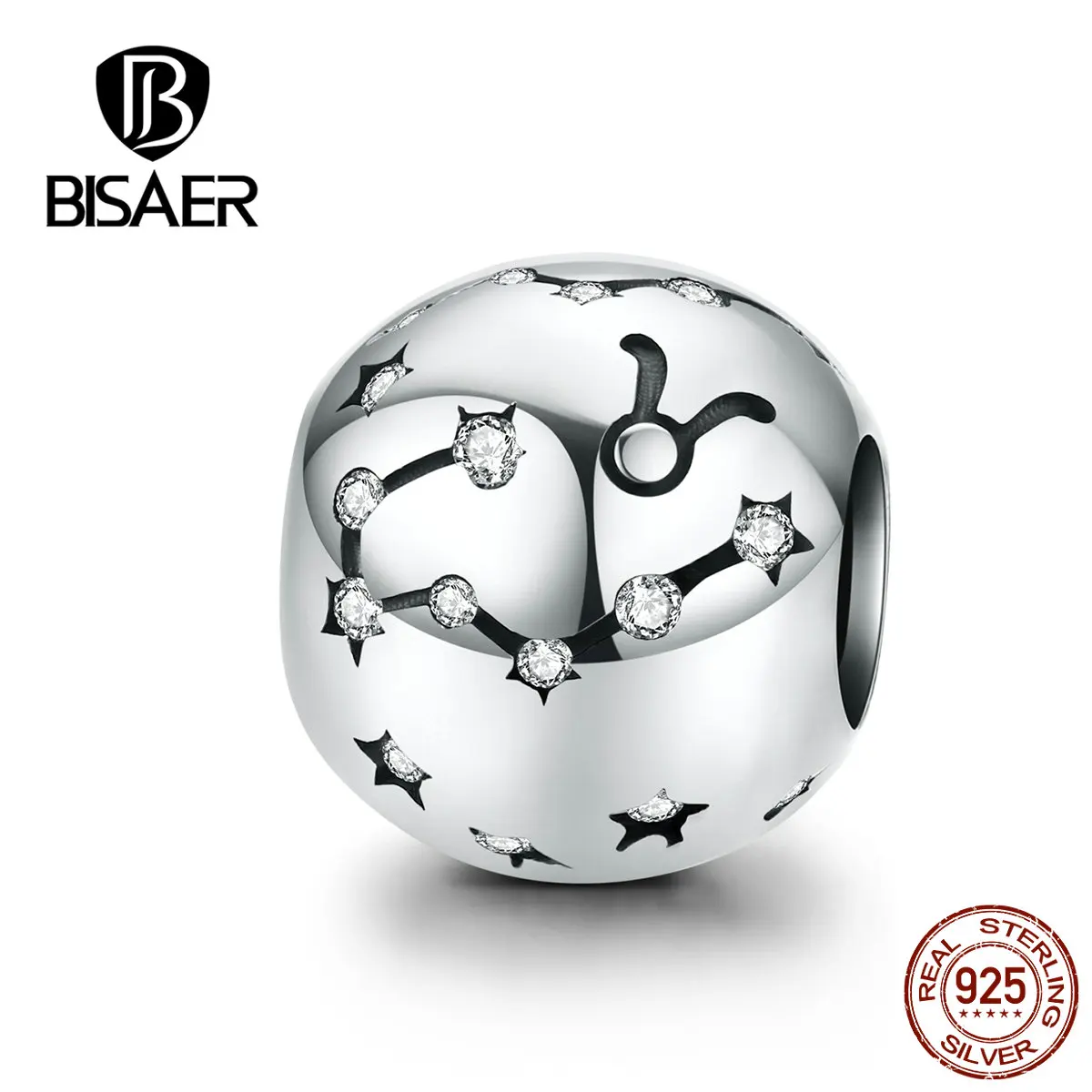 BISAER модный знак зодиака, 925 пробы, серебро, 12 бусины с созвездием, амулеты, модные DIY аксессуары, лучший подарок HSC1218 - Окраска металла: Taurus