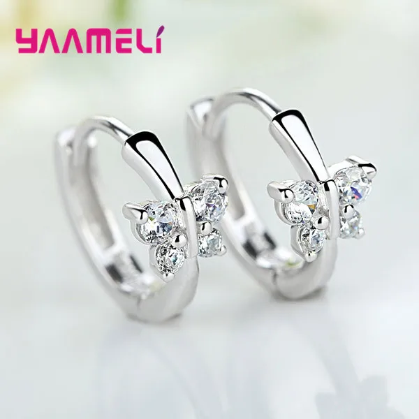 Женские серьги-кольца из серебра 925 пробы с кристаллами | Украшения и аксессуары