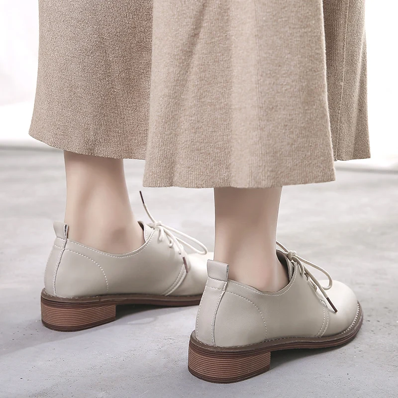 

2019 New Plus Size Oxfords Women Shoes Female Brogues Flats Lace Up Pu Square Heels Shoes Woman Ladies Shoes Zapatos De Mujer