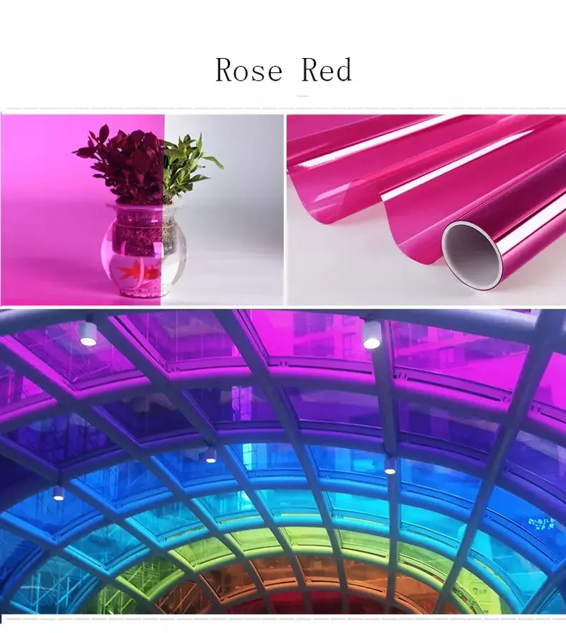 10x100cm Rose Red Витражная плёнка на стекла, окна наклейки Цветной изоляции солнцезащитный крем мембрана bi-Цвет прозрачный зеркальный клеящая стеклянная - Цвет: 10x100cm Rose Red
