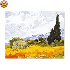 Картина по номерам, цифровой рисунок по номерам масляными красками, Ван Гог, ципресс, Рие, известное поле, скрученное небо, белый цвет