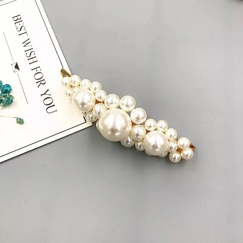 Fashion Girls Geometric Imitiation Pearl Hairpins Sweet Hair Accessories Women Barrettes Square Round Hollow Hair Clips - Окраска металла: Gold Flower