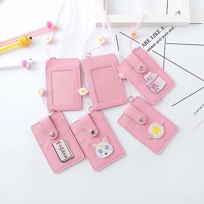 1 шт. Kawaii розовый Сейлор Мун из искусственной кожи держатель для карт ID сумка для женщин дорожный банк автобус кредитный держатель для карт Брелок чехол
