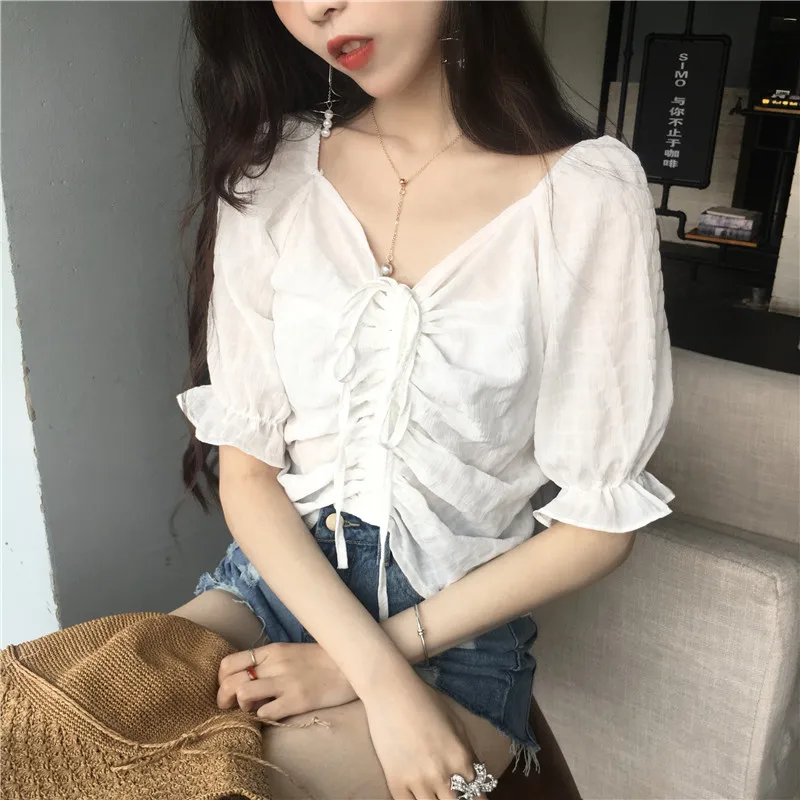 Новинка 2018 модная женская одежда топы летний топ Повседневная Блузка шифоновые