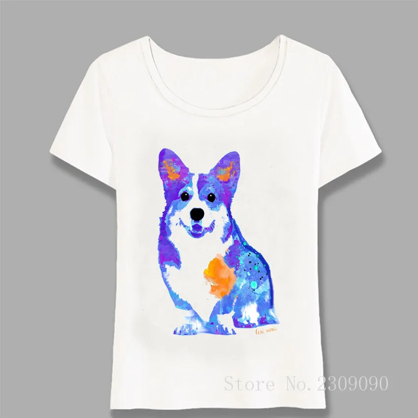 Милый корги собака акварель футболка женская летняя Kawaii для девочек