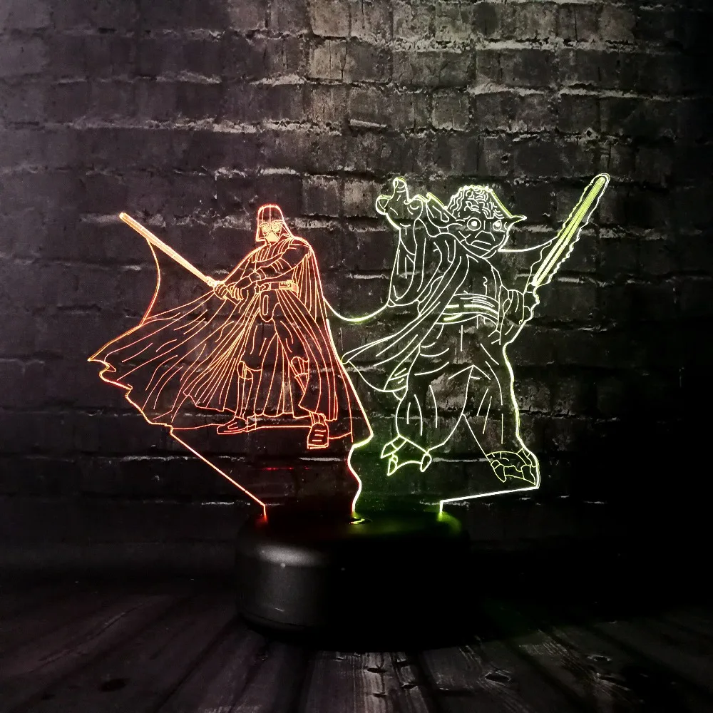 Звездные войны йода Дарт Вейдер ночной Светильник 3D LED микс цветная лампа для