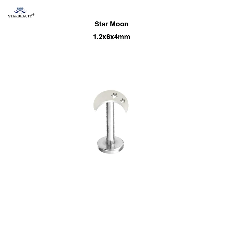 Star Moon 6mm Комплект из 2 предметов для детей от 6/8 мм шар сердце с изображением луны и звезд, козелка пирсинг Спираль пирсинг ореха кольцо для пирсинга губ для пирсинга носа кольца из нержавеющей стали, серьги Pircing - Окраска металла: Star Moon 6mm