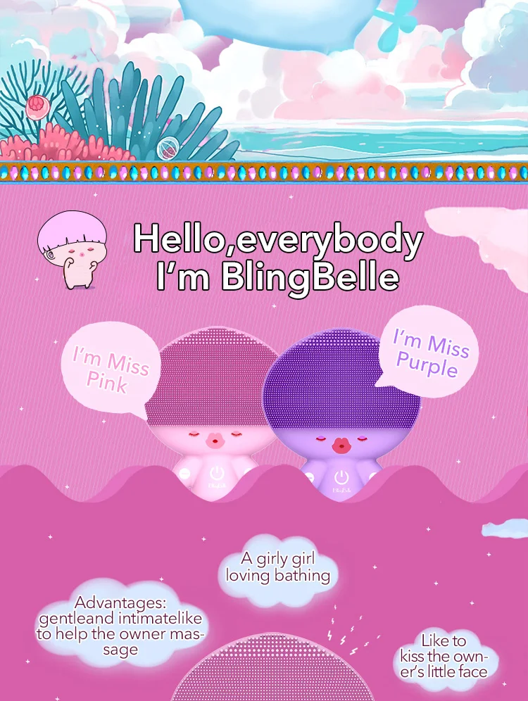 BlingBelle Электрический Очиститель для лица, щетка для умывания, двойной размер, Беспроводная зарядка, уход за кожей, мягкая силиконовая Очищающая щетка для лица