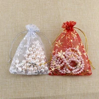 500pcs wholesale tulle gauze white organza bag red snowflake favour jewelry gift christmas wedding candy storage bags 6x8cm