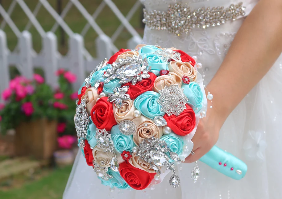 Брошь сделай сам цвета шампанского красная Голубая роза букет Шелковый