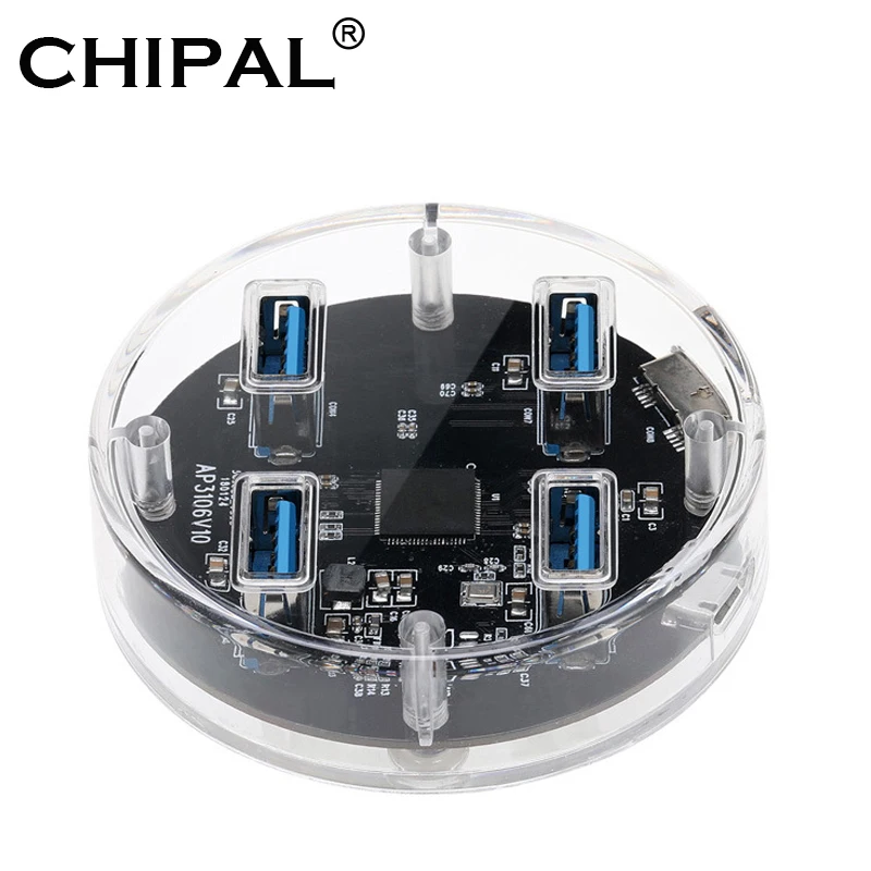 CHIPAL 5 Гбит/с прозрачный 4 порта USB 3 0 разветвитель внешний Micro 2 USB3.0 источник питания