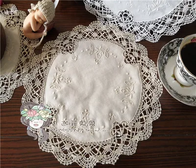 6pcs/Pack White&Ivory Round Shape VGOLSUN Europe Style 100%Cotton Vintage Battenburg Embroidered Mats&Pads With Size30x30cm - Цвет: ivory