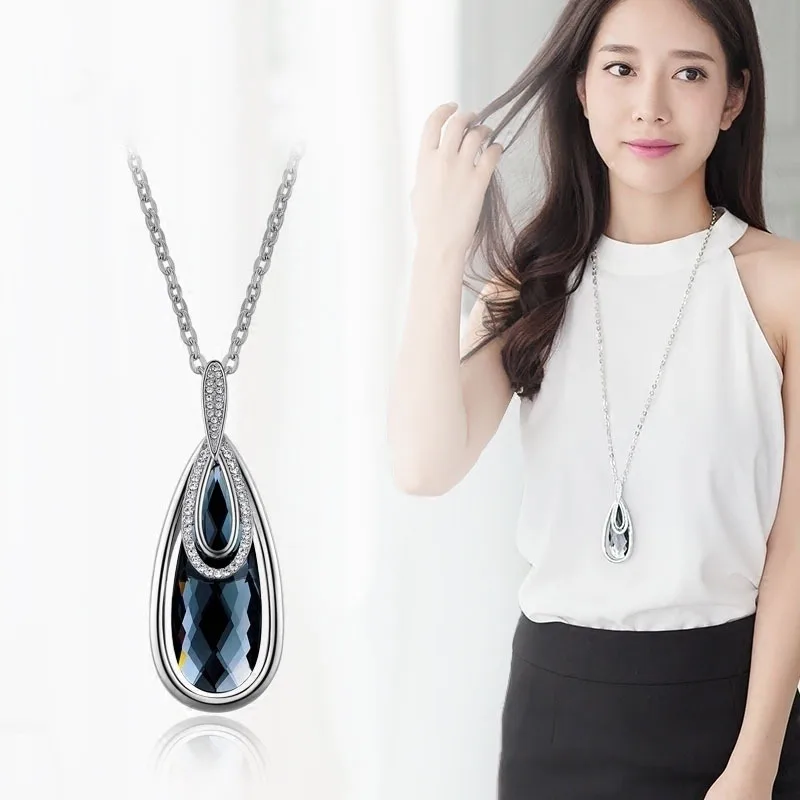 

Big Crystal Water Drop Long Necklace Women Bijoux Fashion Jewelry Sweater Necklaces & Pendants