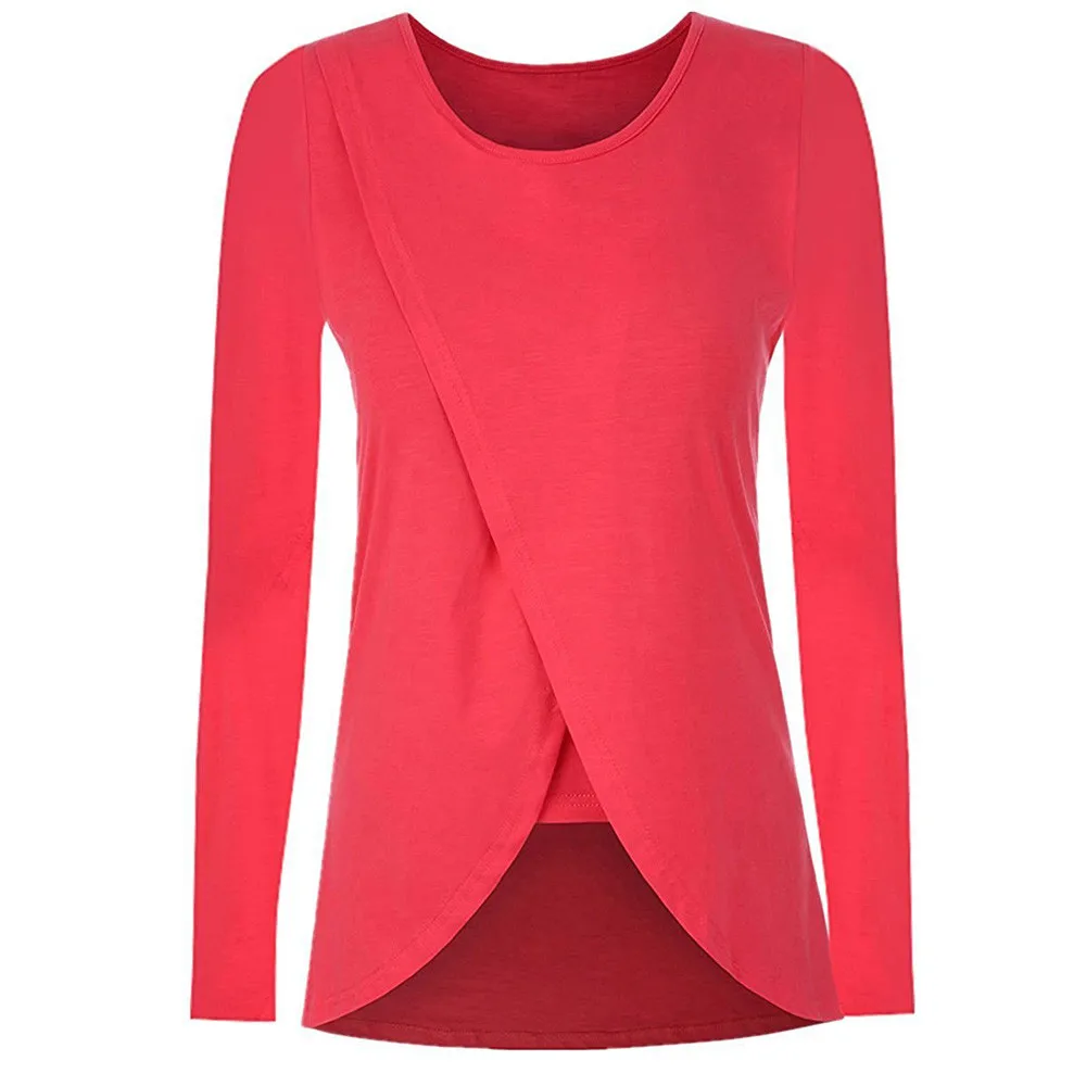 Одежда для беременных женщин 2019 топ с запахом и длинными рукавами двухслойная