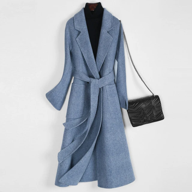 

2019 New Autumn Winter Jacket Women Fashion Double Side Woolen Long Coats Real Wool Coat Female Jacket PP056