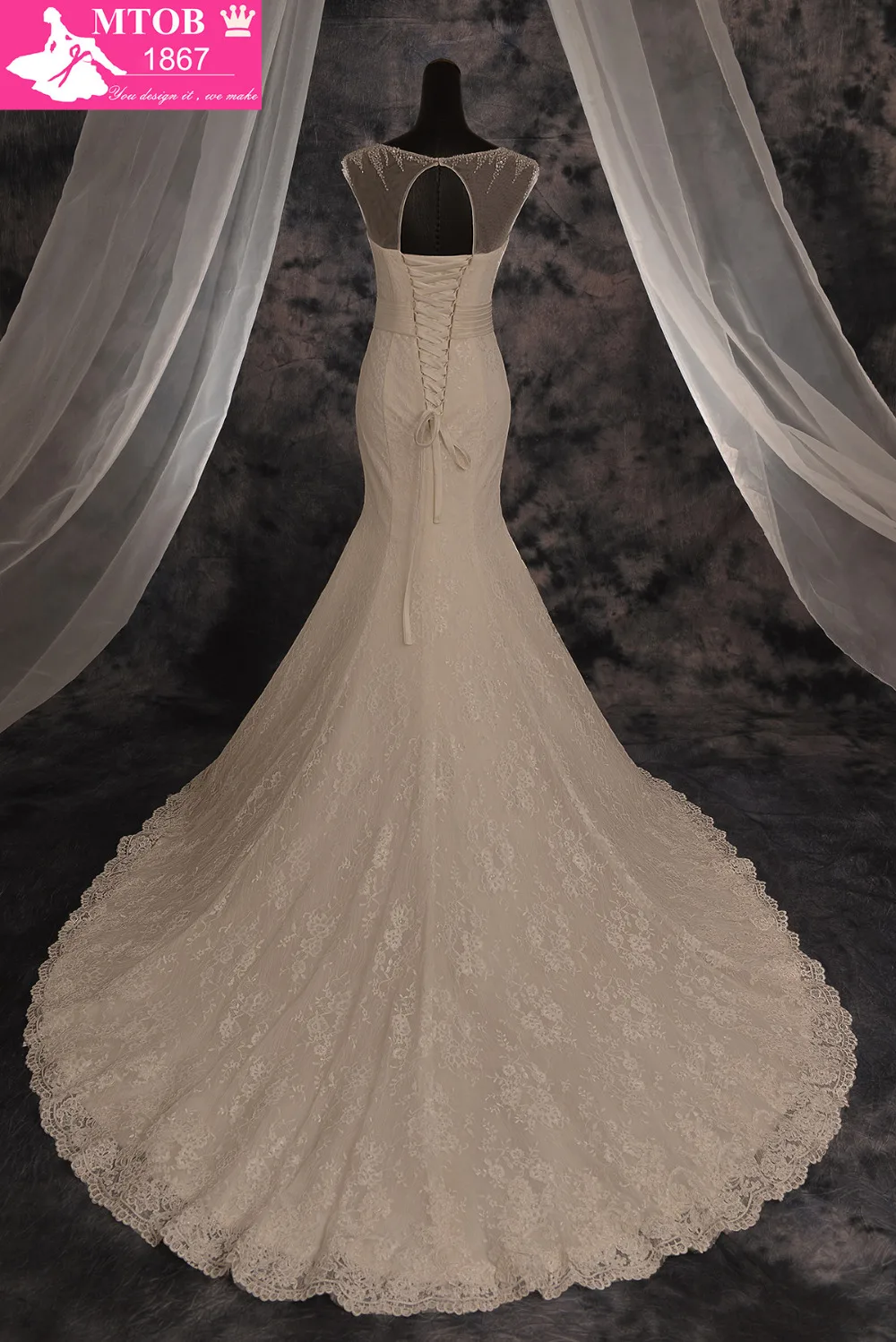 Дизайнерское кружевное привлекательное свадебное платье русалки с блестящими