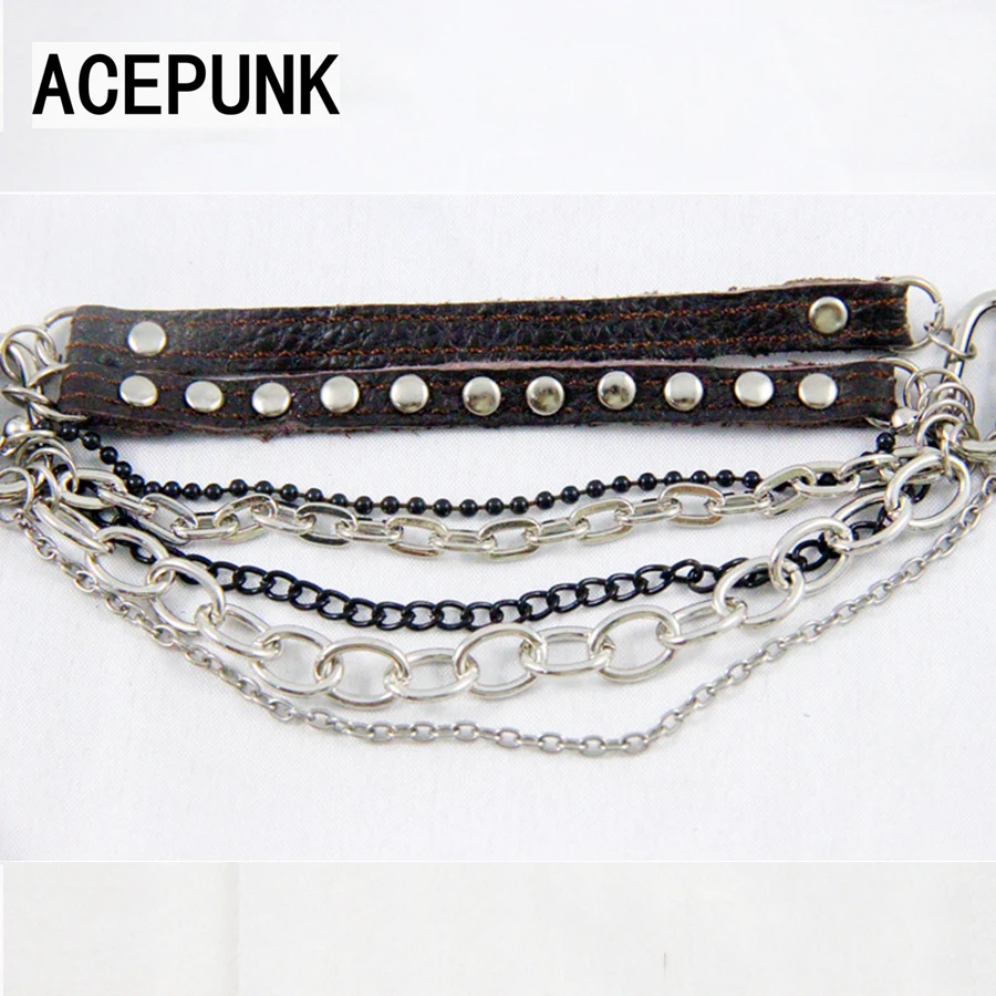 2019 новый панк кожаный браслет Мужская железная цепь с двумя пряжками