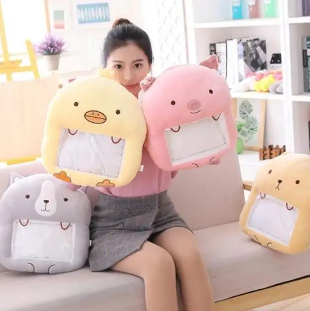 Японское аниме sumikko gurashi плюшевая подушка с теплыми руками прозрачное окно может играть мобильный телефон