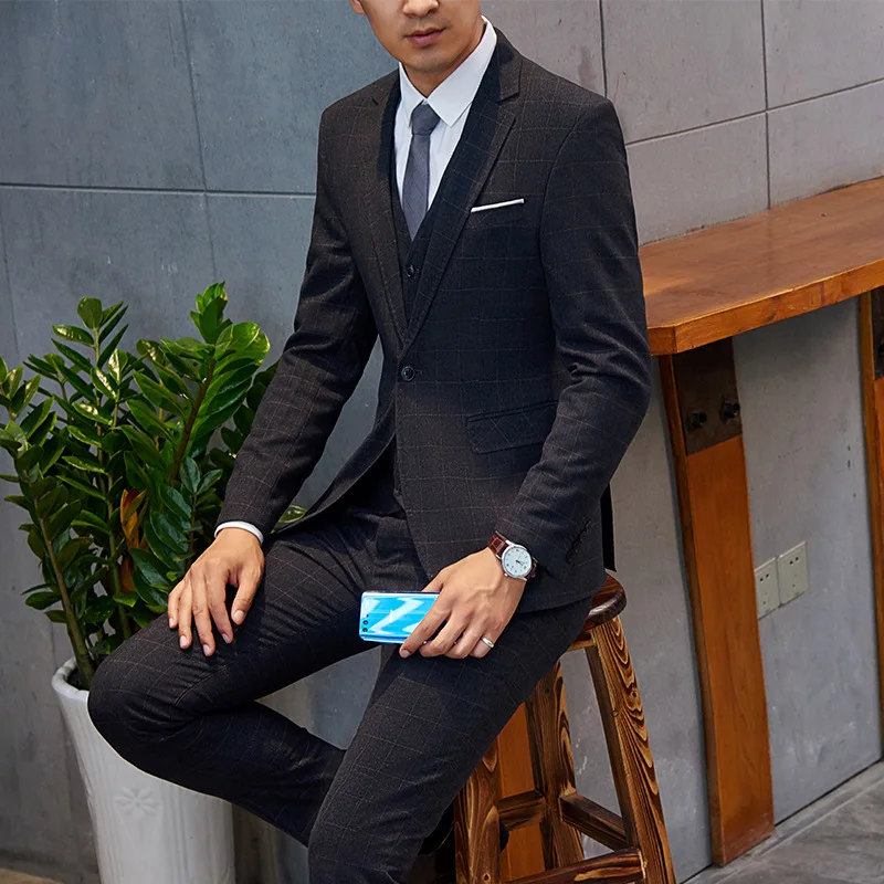 Blazer Pants Vest OSCN7 простой портной костюм для мужчин 3 шт джентльмен деловой Свадебный индивидуальный мужской костюм Блейзер настроить 20 - Цвет: Blazer Pants Vest