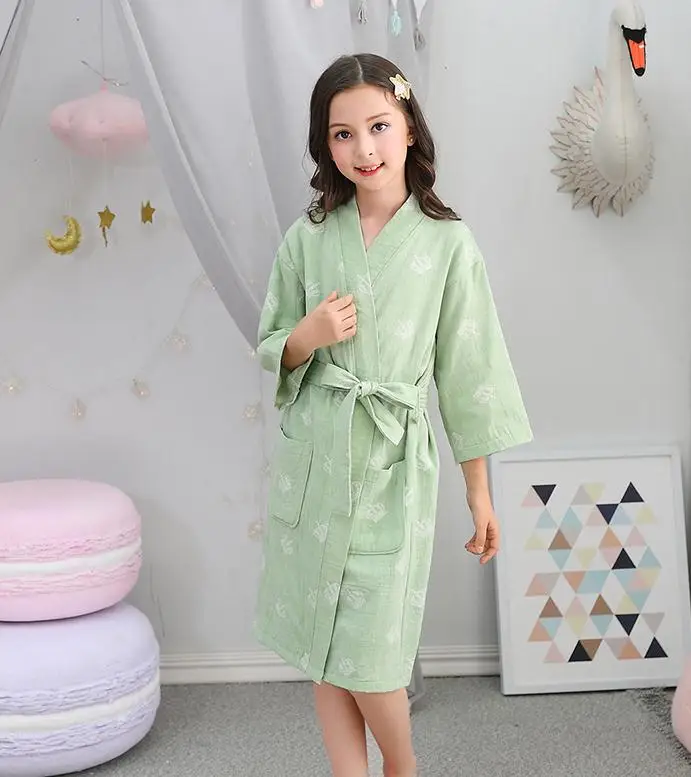 green girl Новое поступление, летняя ночная рубашка из хлопка, Сексуальный банный халат, женская одежда для сна, двухслойная газовая Пижама, женский домашний банный Халат - Цвет: green girl