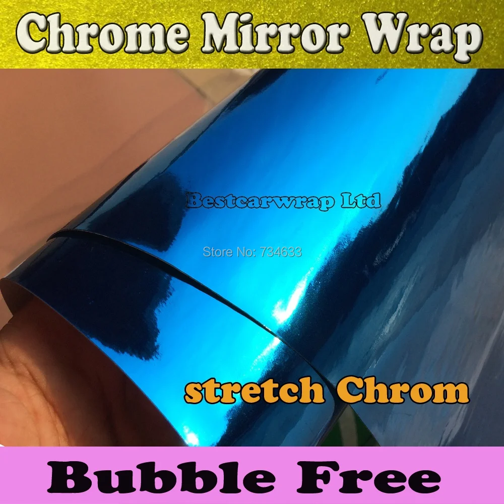 Виниловая Пленка премиум класса растягивающаяся с синим зеркалом хромированная