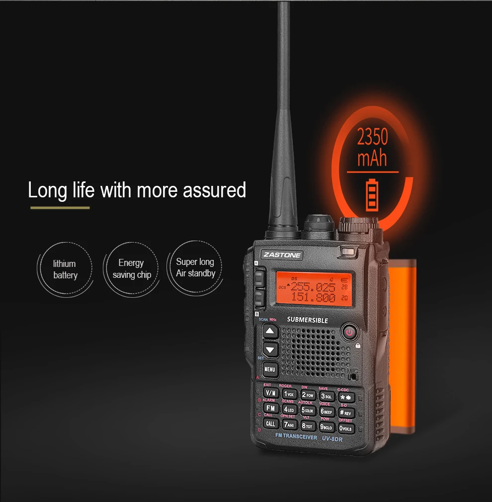 Zastone 8DR tri band 136-174/240-260/400-520 mhz портативная рация 5 W power ham Радио 2350 mah батарея 2 антенны