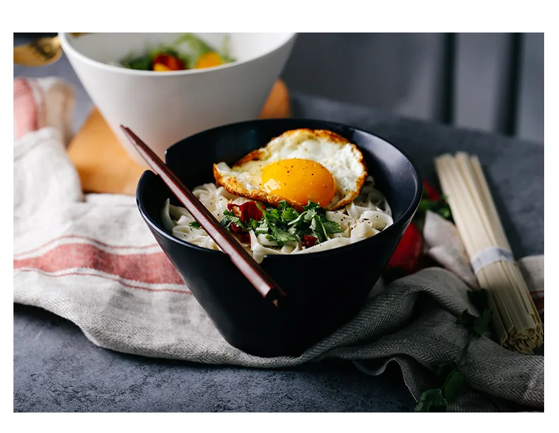 ANTOWALL Персонализированная матовая черно-белая чаша с насечкой Ramen чаша для лапши быстрого приготовления Посуда для ресторана Бытовая большая суповая миска