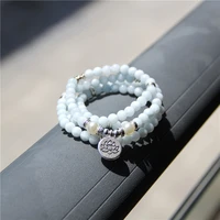 108 pieces mala bracelet natural aquamarines quartz bracelets blue round stone beads bangles alloy lotus charm woman necklace