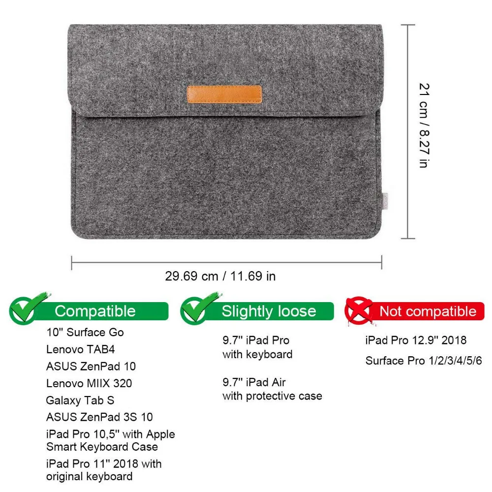 Планшет войлочный рукав сумка для iPad Pro 11񟭒'/10 5 'Pro/9 7 Air/Galaxy Tab|Чехлы планшетов