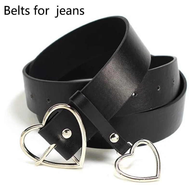 Heart Pin Buckle black belts female male PU leather belt for women men with heart ring cute high quality fashion 2018 | Аксессуары для