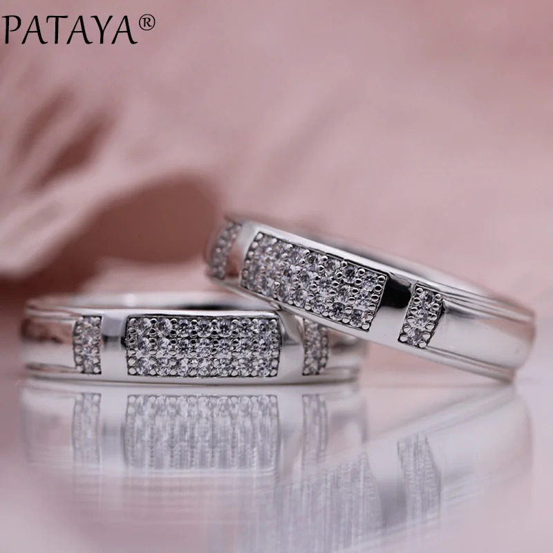 PATAYA, новые Семейные кольца, 585, розовое золото, белый, микро воск, инкрустация, натуральный циркон, для женщин, для свадьбы, помолвки, модные ювелирные изделия, глянцевое кольцо