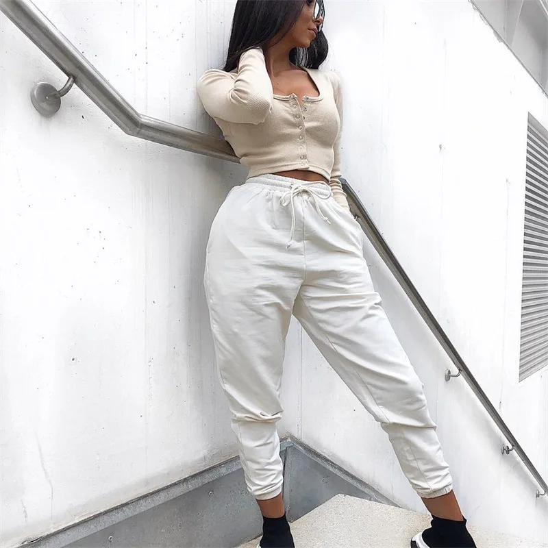 Genayooa Casual Women Two Piece Outfits Short Hoodies Women Zip Tracksuit Women 2 Piece Set Lace Up High Waist Loose Pants