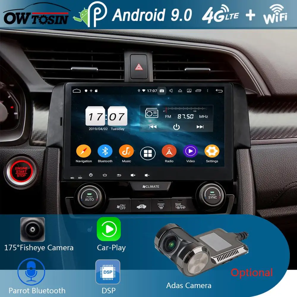 9" IPS 8Core 4G+64G Android 9.0 Car DVD Multimedia Player For Honda Civic 2016 2017 2018 2019 GPS Radio Stereo CarPlay Parrot BT |