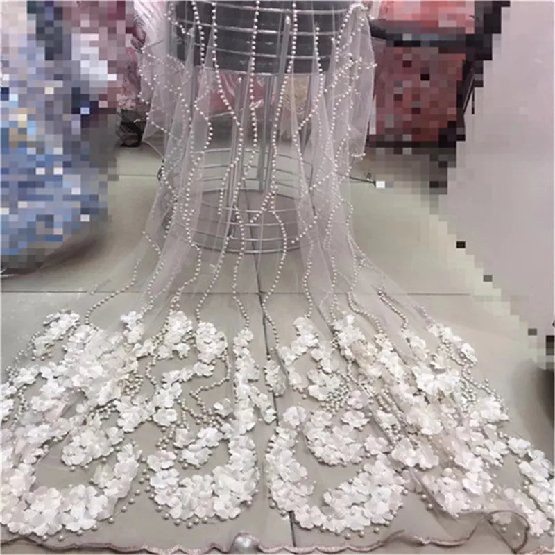 Новый дизайн 2018 африканской сетчатой кружевной ткани с бисером, высокое качество французской трехмерной сетки для женского платья.